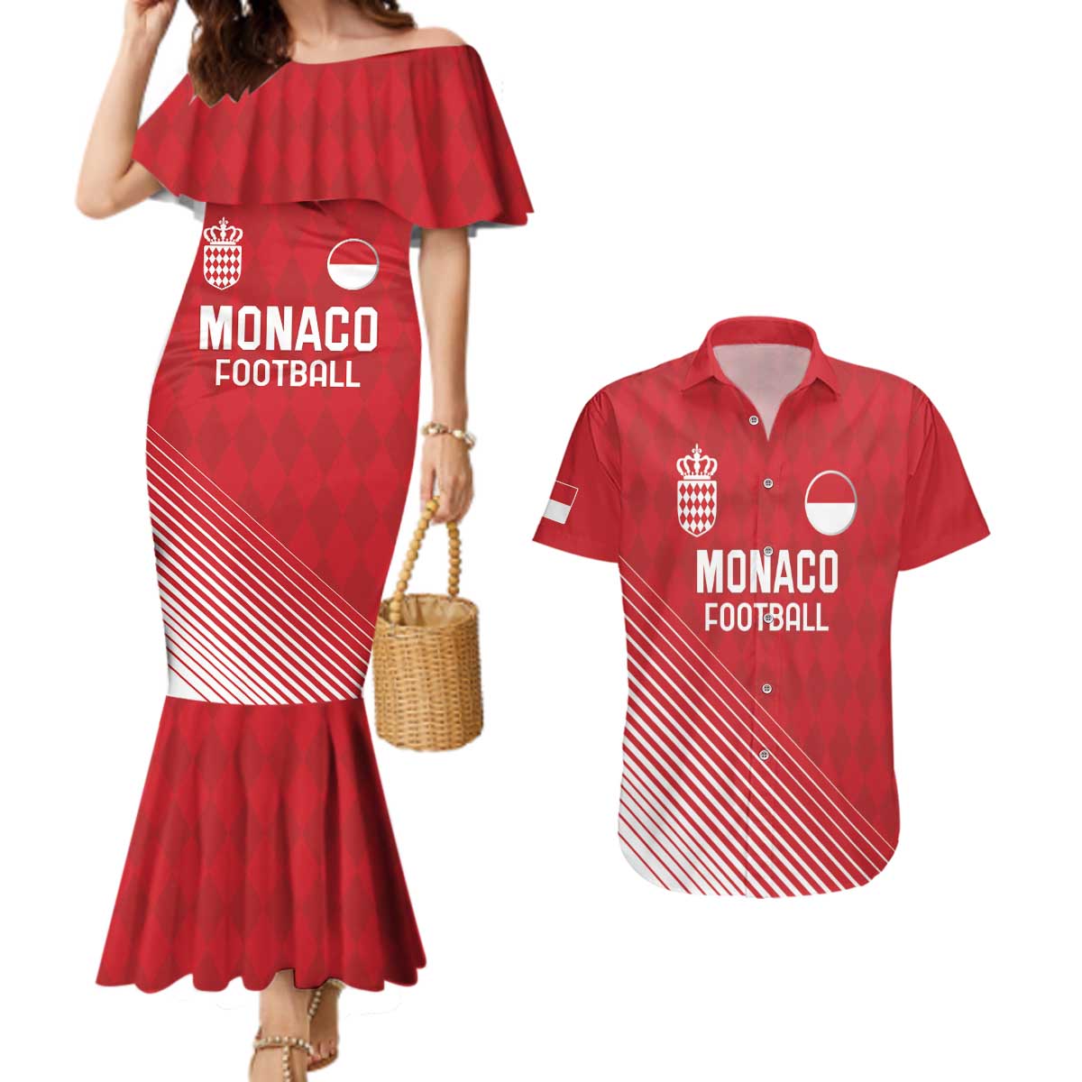 Custom Monaco Football Couples Matching Mermaid Dress and Hawaiian Shirt Go Champion 2025