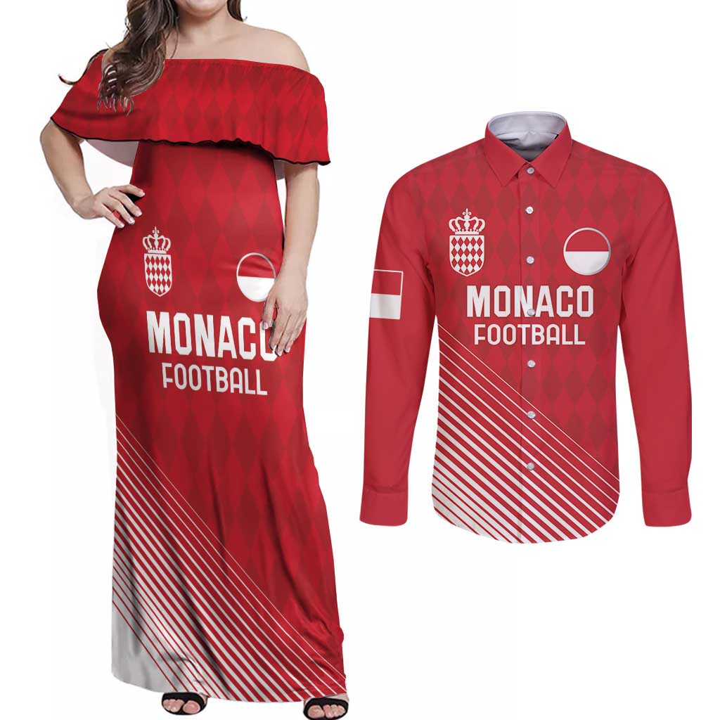 Custom Monaco Football Couples Matching Off Shoulder Maxi Dress and Long Sleeve Button Shirt Go Champion 2025