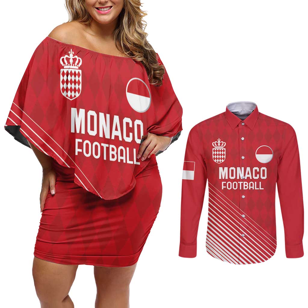 Custom Monaco Football Couples Matching Off Shoulder Short Dress and Long Sleeve Button Shirt Go Champion 2025