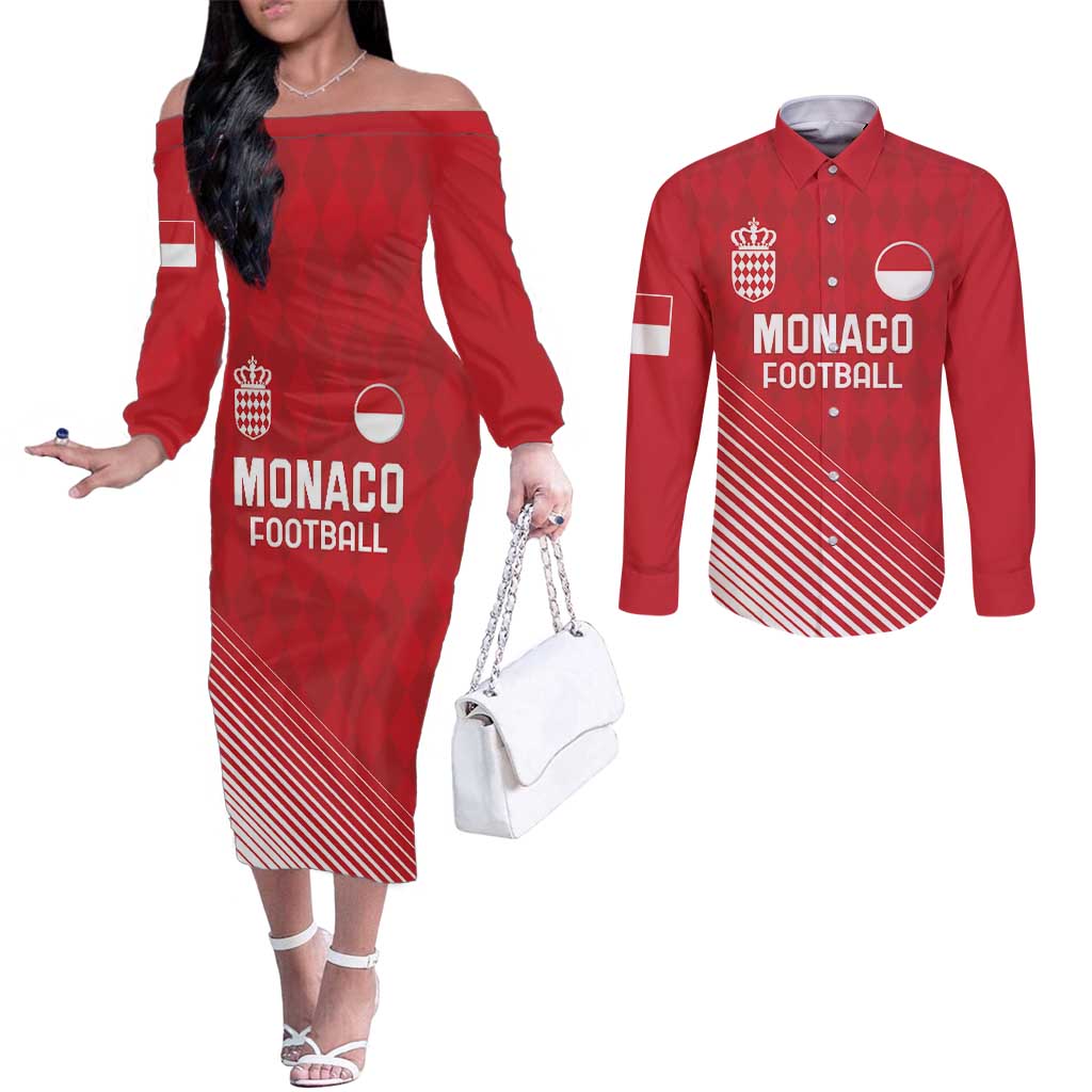 Custom Monaco Football Couples Matching Off The Shoulder Long Sleeve Dress and Long Sleeve Button Shirt Go Champion 2025