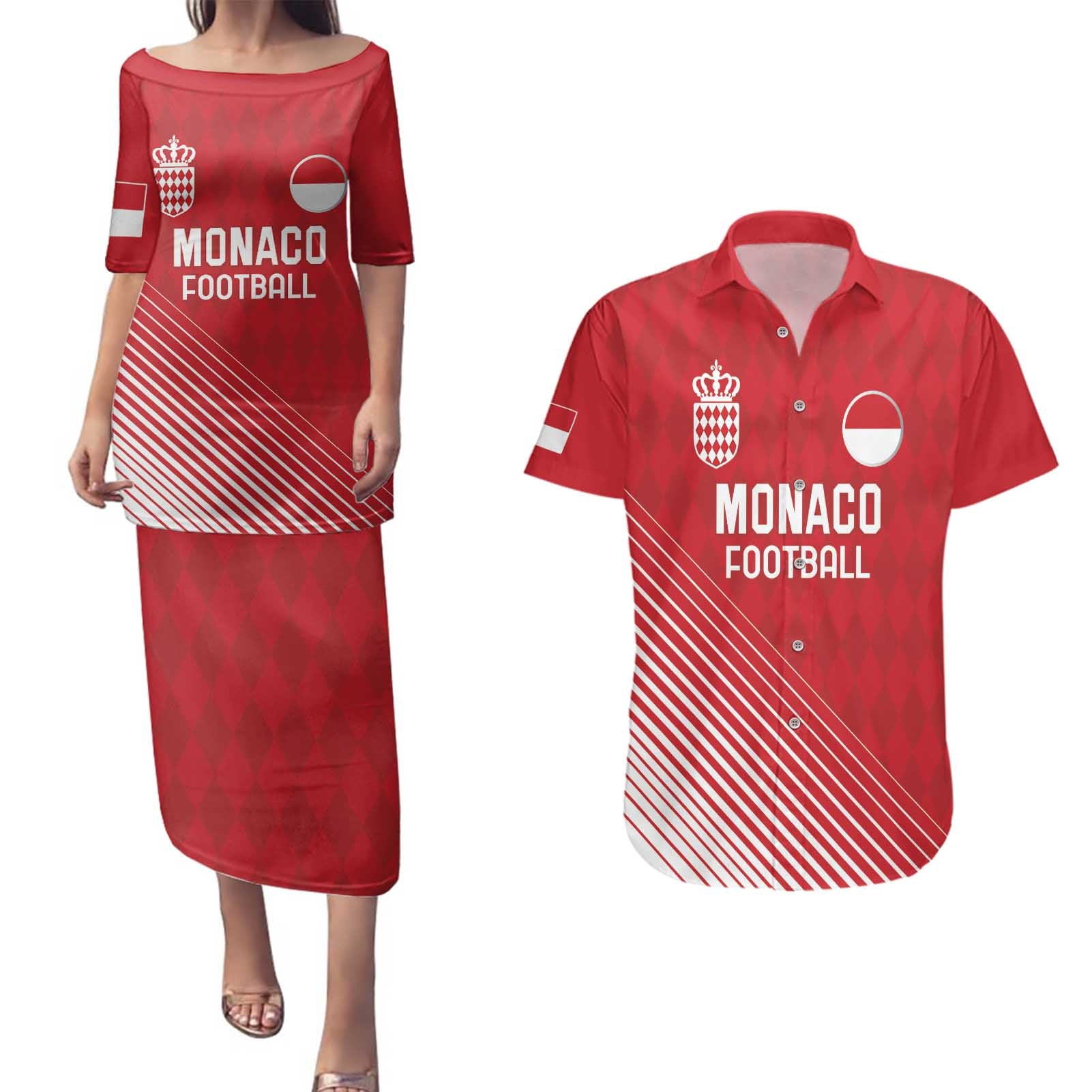 Custom Monaco Football Couples Matching Puletasi and Hawaiian Shirt Go Champion 2025