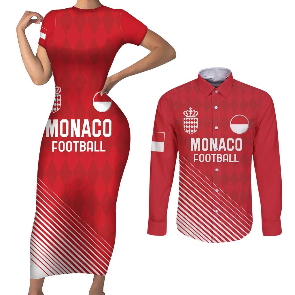 Custom Monaco Football Couples Matching Short Sleeve Bodycon Dress and Long Sleeve Button Shirt Go Champion 2025