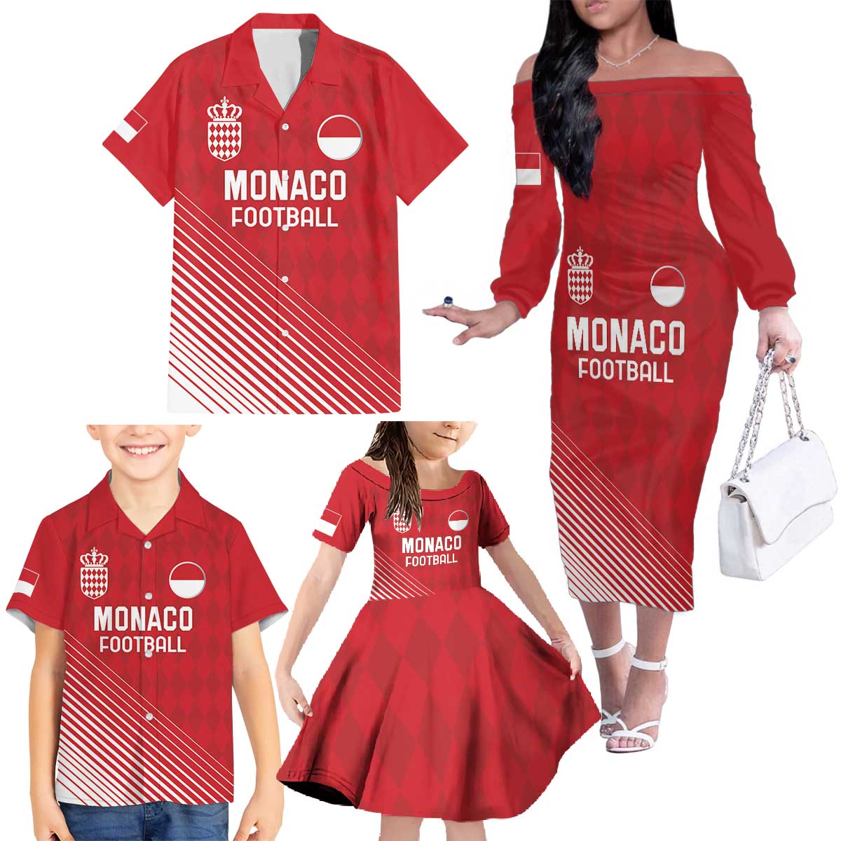 Custom Monaco Football Family Matching Off The Shoulder Long Sleeve Dress and Hawaiian Shirt Go Champion 2025