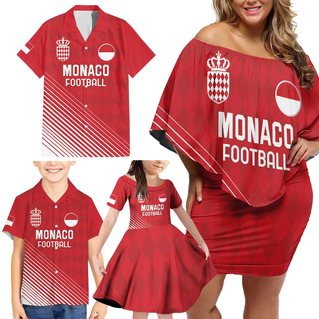 Custom Monaco Football Family Matching Off Shoulder Short Dress and Hawaiian Shirt Go Champion 2025