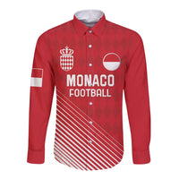 Red long-sleeve button football shirt with Monaco crest and front graphic