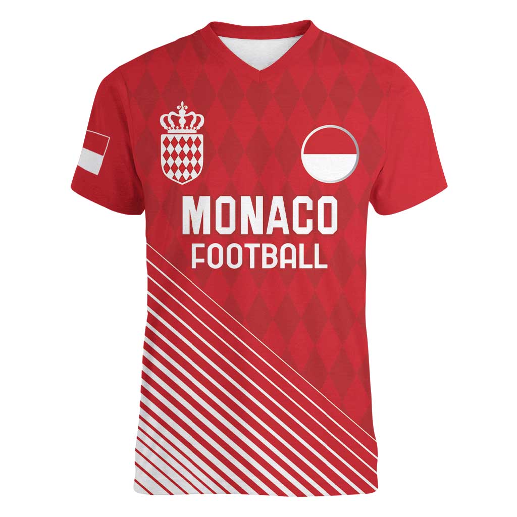 Custom Monaco Football Women V-Neck T-Shirt Go Champion 2025