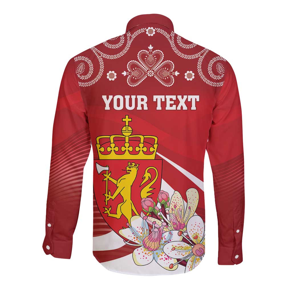 Personalized Norway Constitution Day Long Sleeve Button Shirt Norwegian Lion Pyramidal Saxifrage