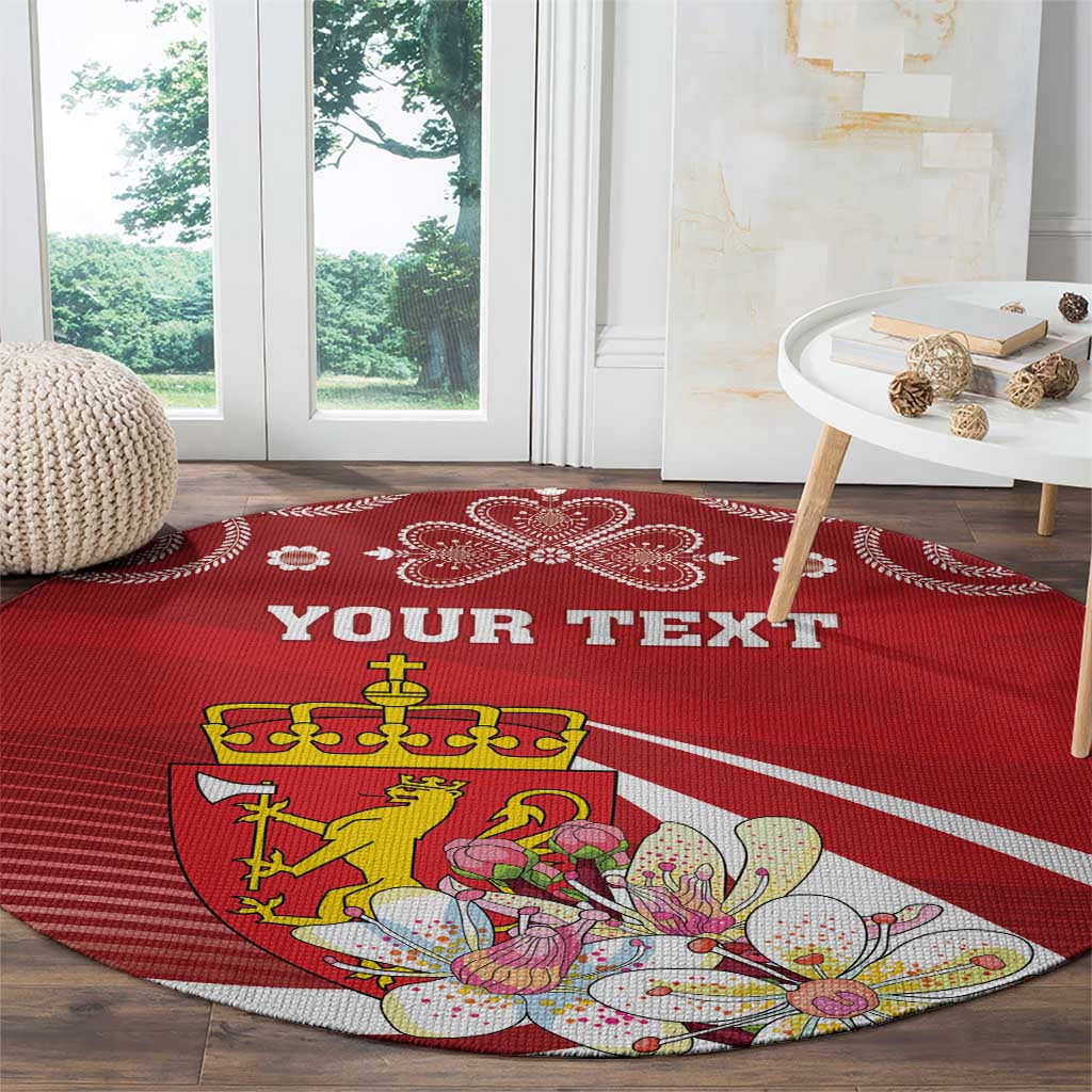 Personalized Norway Constitution Day Round Carpet Norwegian Lion Pyramidal Saxifrage
