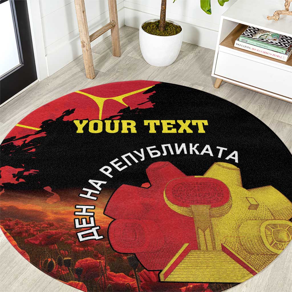 Personalized North Macedonia Republic Day Round Carpet Ilinden Monument Red Poppy