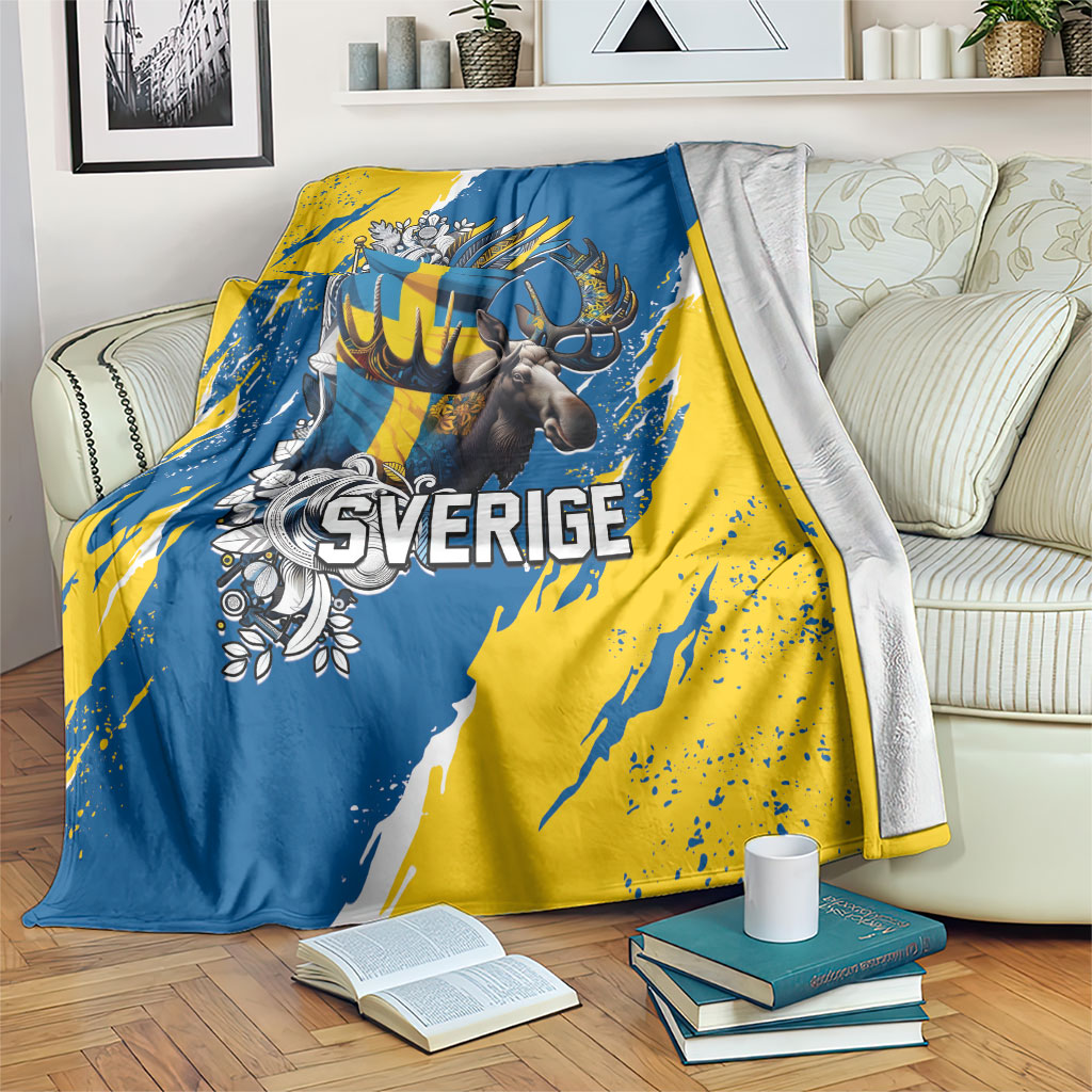 Sweden Flag Day Blanket Majestic Elk Floral Nordic Heritage