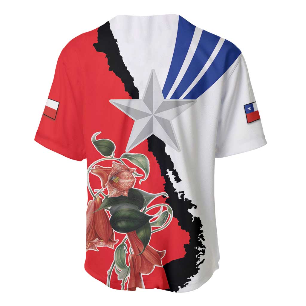 Red/white/blue Chile baseball jersey with star and floral graphic