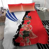 Chile bedding set featuring red, white, blue, and black flag art; duvet and two pillows