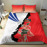 Chile bedding set with red, white, blue, and black flag design; duvet and two pillows