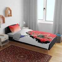 Chile flag-themed bedding set with red, white, blue, and black graphic; duvet and pillow