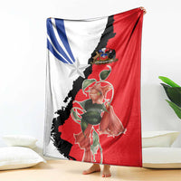 Chile flag blanket with red, white, and black sections plus star and rose graphic