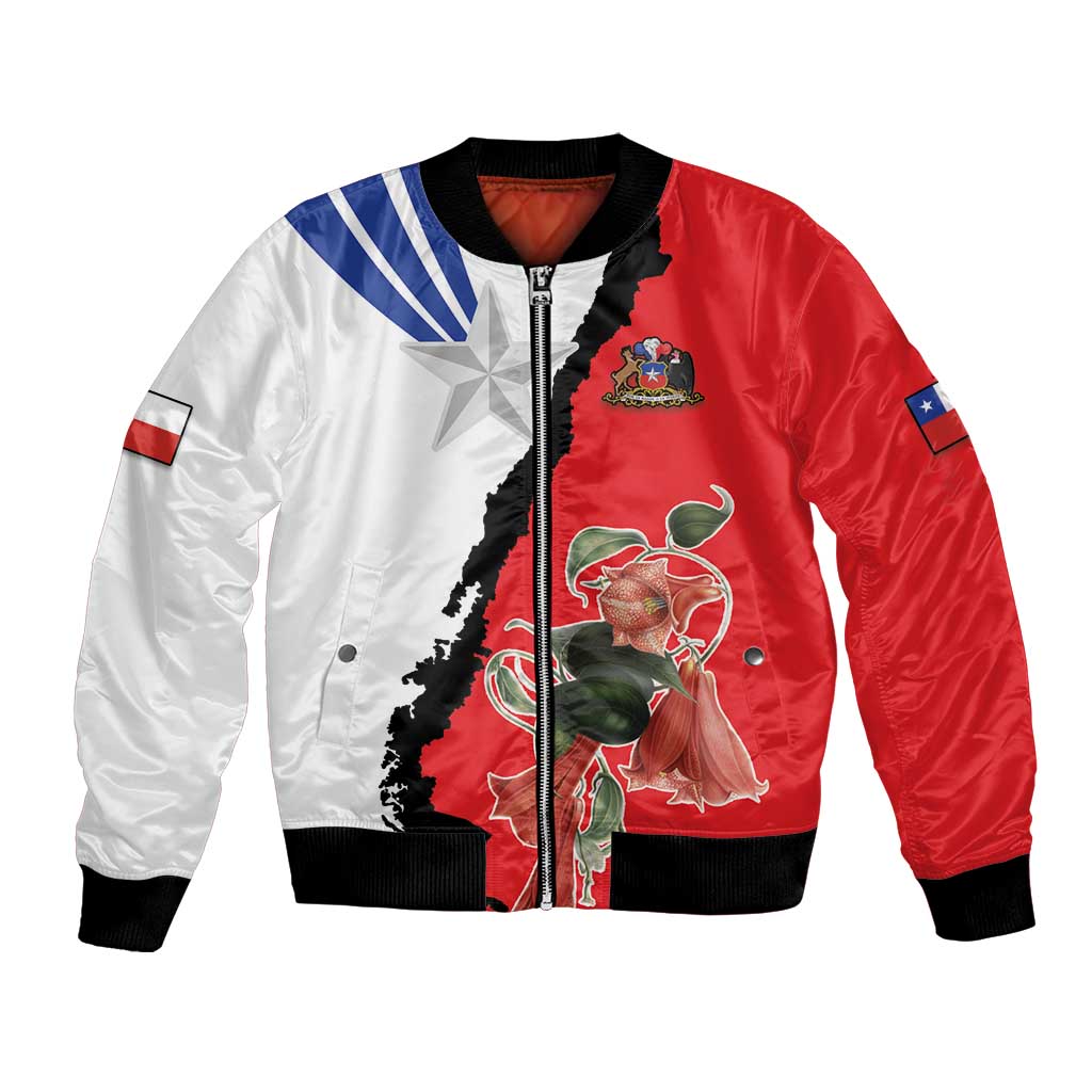 Chile Lapageria Rosea Bomber Jacket With Flag Color - Wonder Print Shop