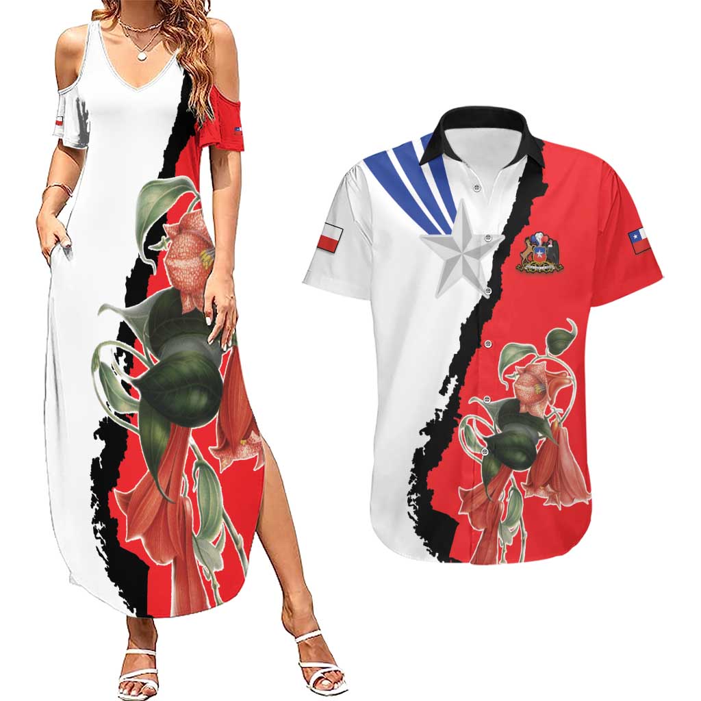 Chile Lapageria Rosea Couples Matching Summer Maxi Dress and Hawaiian Shirt With Flag Color - Wonder Print Shop