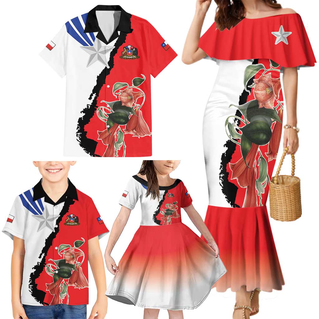 Chile Lapageria Rosea Family Matching Mermaid Dress and Hawaiian Shirt With Flag Color - Wonder Print Shop