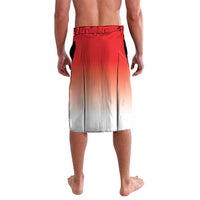 Red to white gradient wrap skirt with elastic waistband and knee-length straight hem