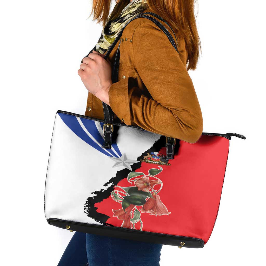 Chile Lapageria Rosea Leather Tote Bag With Flag Color - Wonder Print Shop