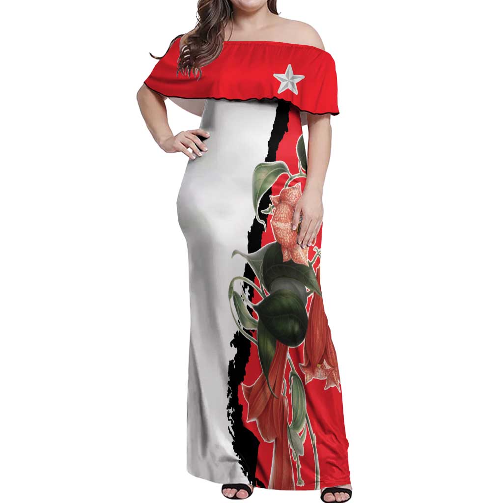 Chile Lapageria Rosea Off Shoulder Maxi Dress With Flag Color - Wonder Print Shop