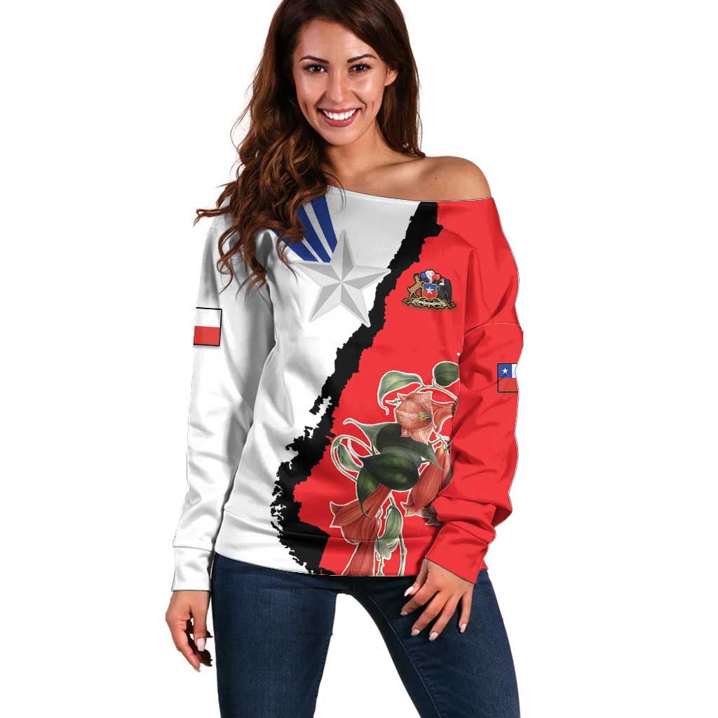 Chile Lapageria Rosea Off Shoulder Sweater With Flag Color - Wonder Print Shop