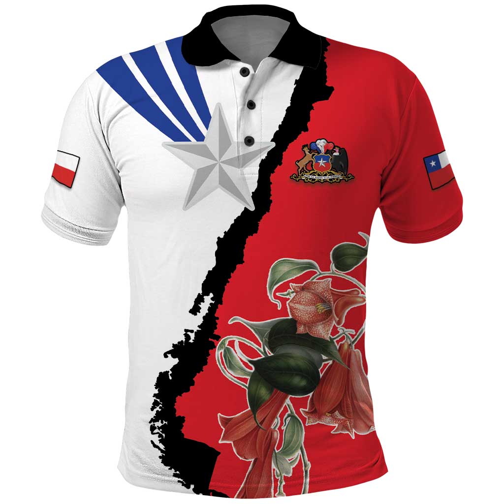 Chile Lapageria Rosea Polo Shirt With Flag Color - Wonder Print Shop