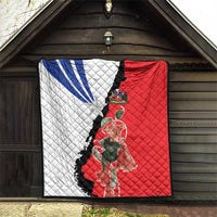 Chile flag quilt with red, white, and blue panels and black edge trim