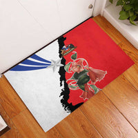 Rectangular rubber doormat with Chile flag rose design in red, white, blue, black
