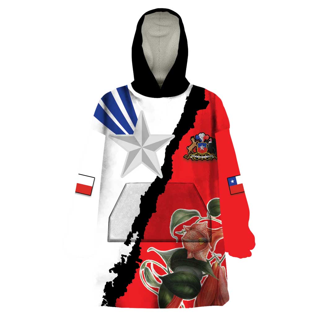 Chile Lapageria Rosea Wearable Blanket Hoodie With Flag Color - Wonder Print Shop