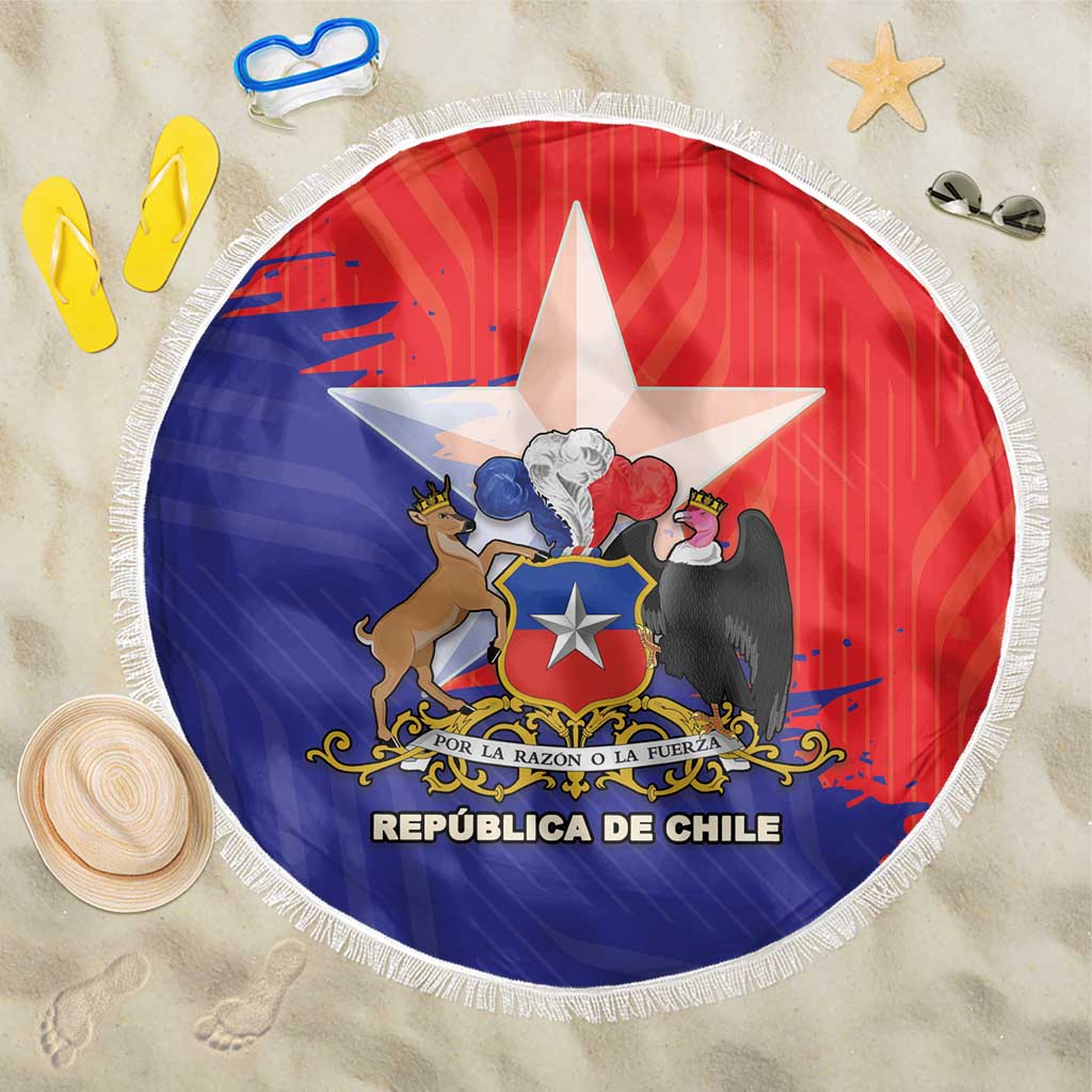 Chile Coat Of Arms Beach Blanket With Flag Style - Wonder Print Shop