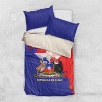 Chile flag bedding set with blue pillowcases and red-blue coat of arms duvet