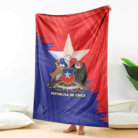 Chile coat of arms blanket with red-and-blue flag design, draped and held upright