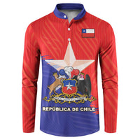 Men's button sweatshirt with Chile flag crest, red-and-blue long sleeves, blue collar