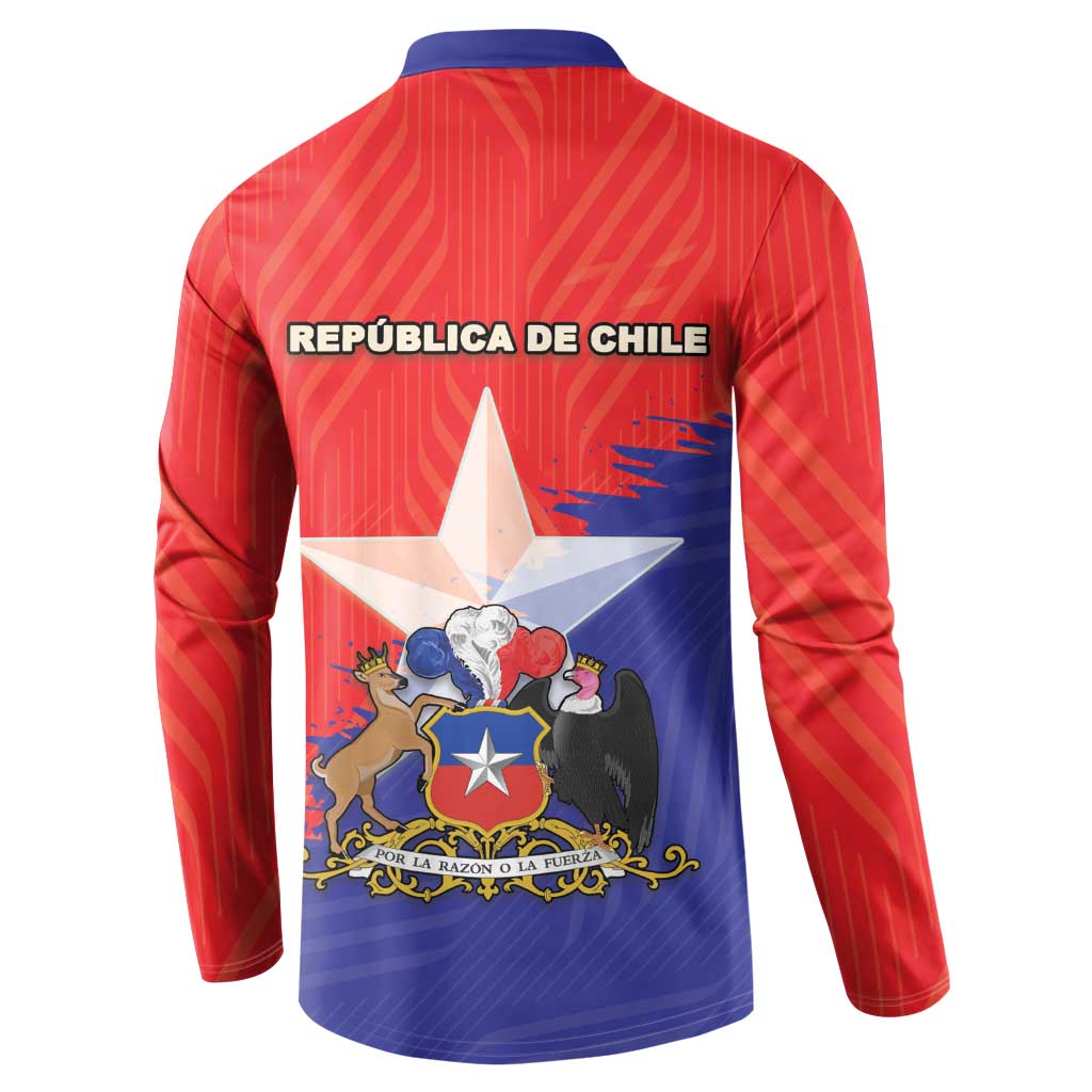 Back of Chile crest button sweatshirt, red-and-blue with 'REPUBLICA DE CHILE' lettering