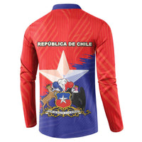 Back of Chile crest button sweatshirt, red-and-blue with 'REPUBLICA DE CHILE' lettering