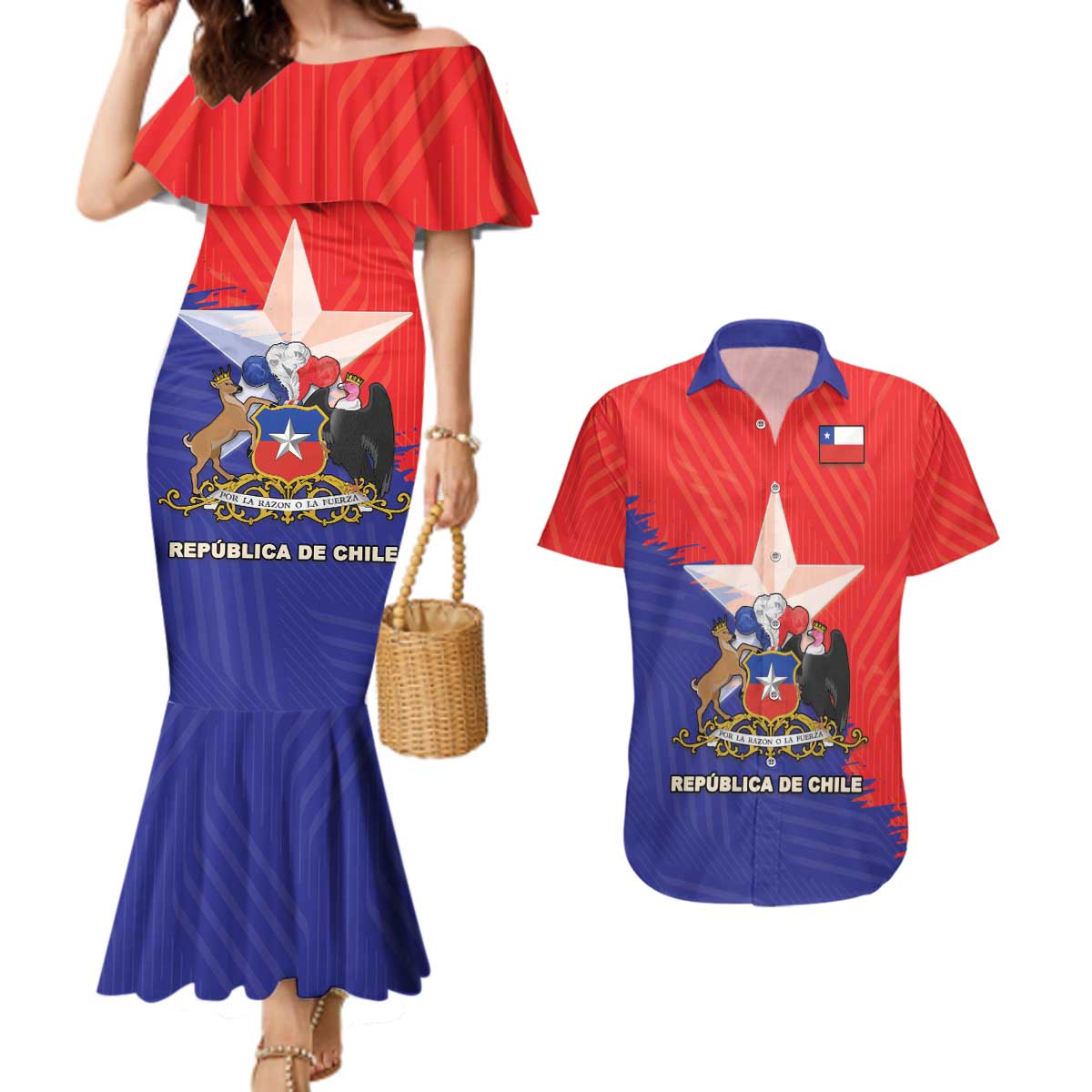 Chile Coat Of Arms Couples Matching Mermaid Dress and Hawaiian Shirt With Flag Style - Wonder Print Shop