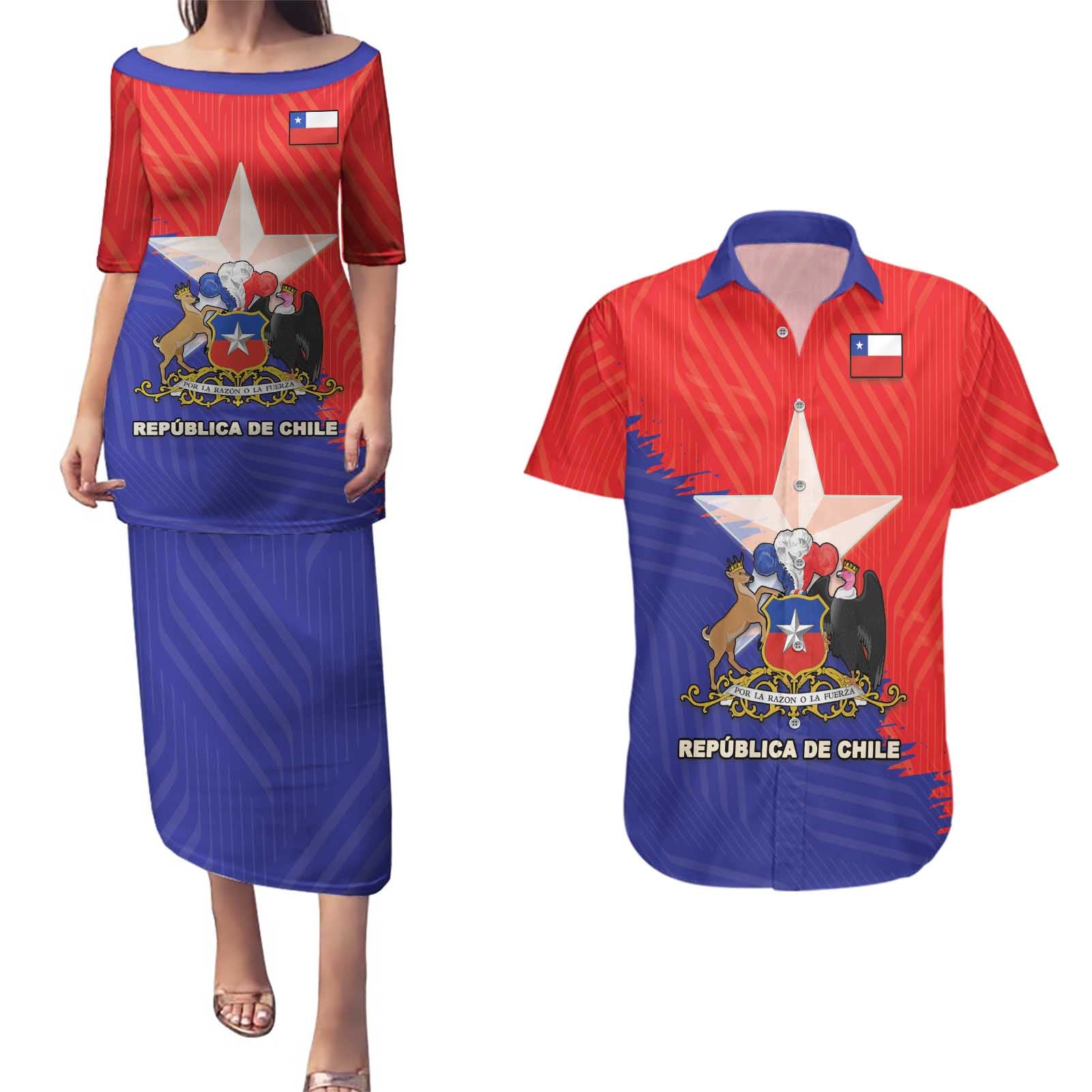 Chile Coat Of Arms Couples Matching Puletasi and Hawaiian Shirt With Flag Style - Wonder Print Shop