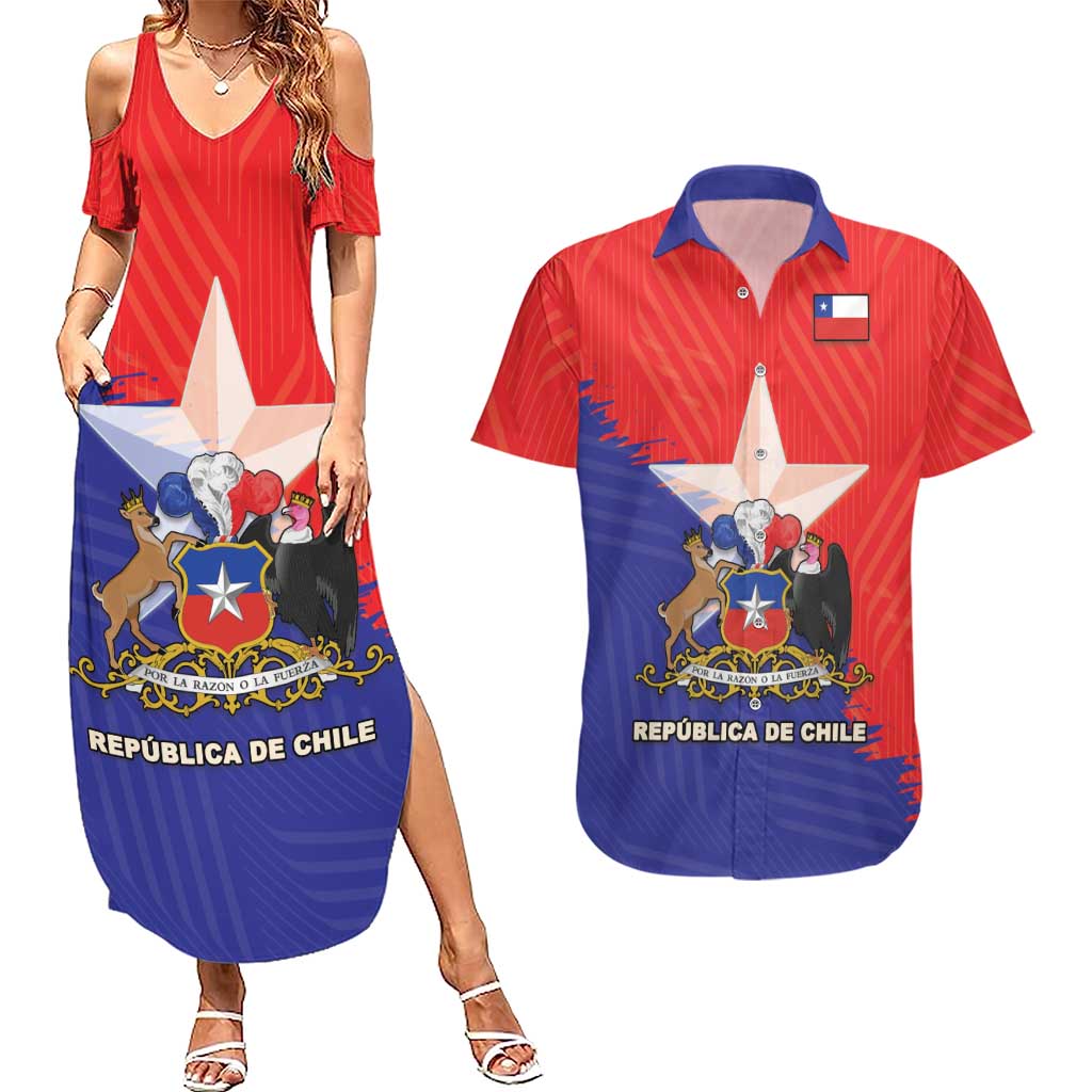 Chile Coat Of Arms Couples Matching Summer Maxi Dress and Hawaiian Shirt With Flag Style - Wonder Print Shop