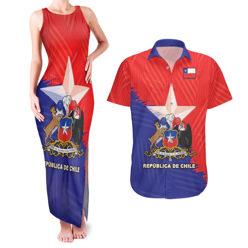 Chile Coat Of Arms Couples Matching Tank Maxi Dress and Hawaiian Shirt With Flag Style - Wonder Print Shop