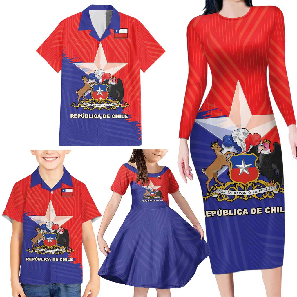 Chile Coat Of Arms Family Matching Long Sleeve Bodycon Dress and Hawaiian Shirt With Flag Style - Wonder Print Shop