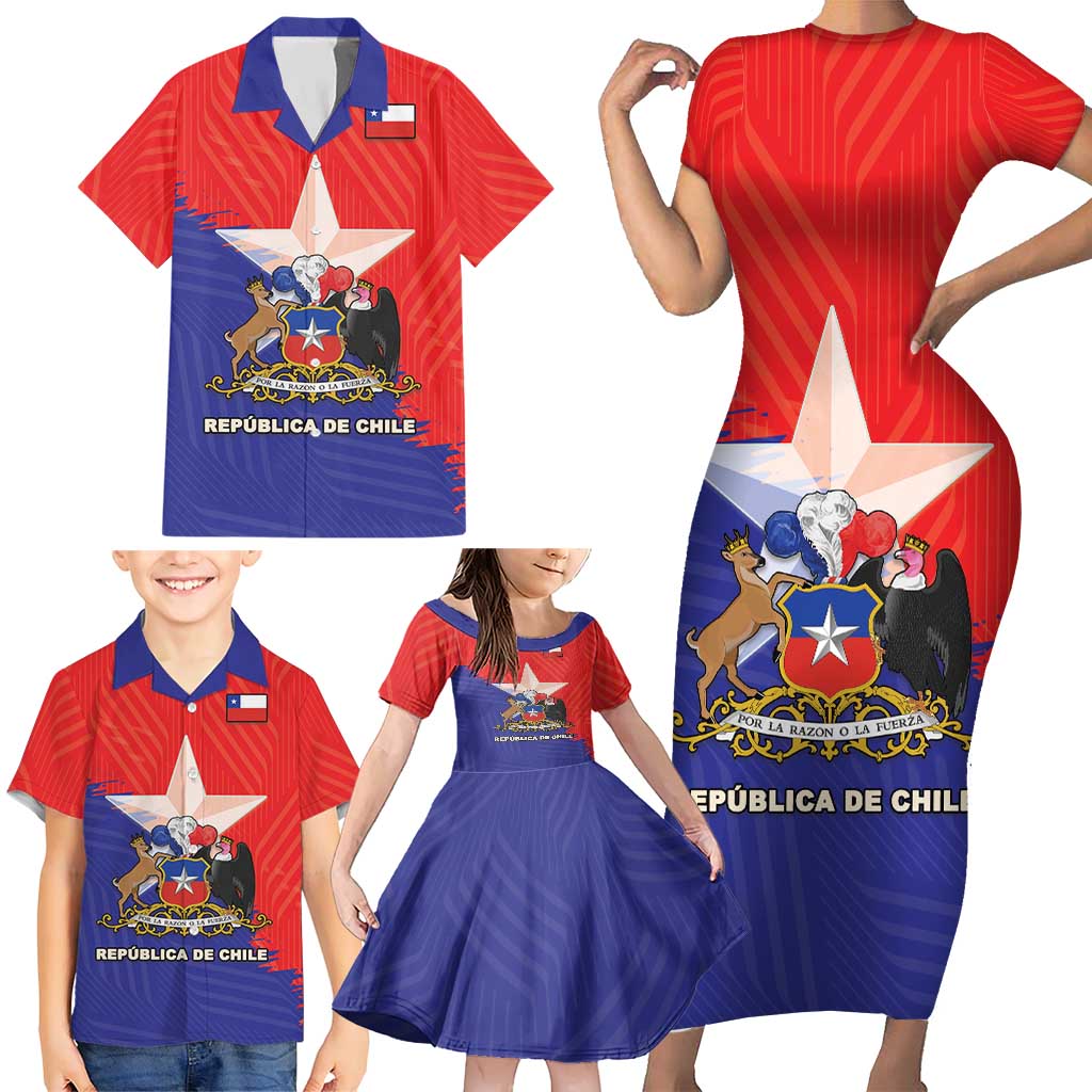 Chile Coat Of Arms Family Matching Short Sleeve Bodycon Dress and Hawaiian Shirt With Flag Style - Wonder Print Shop