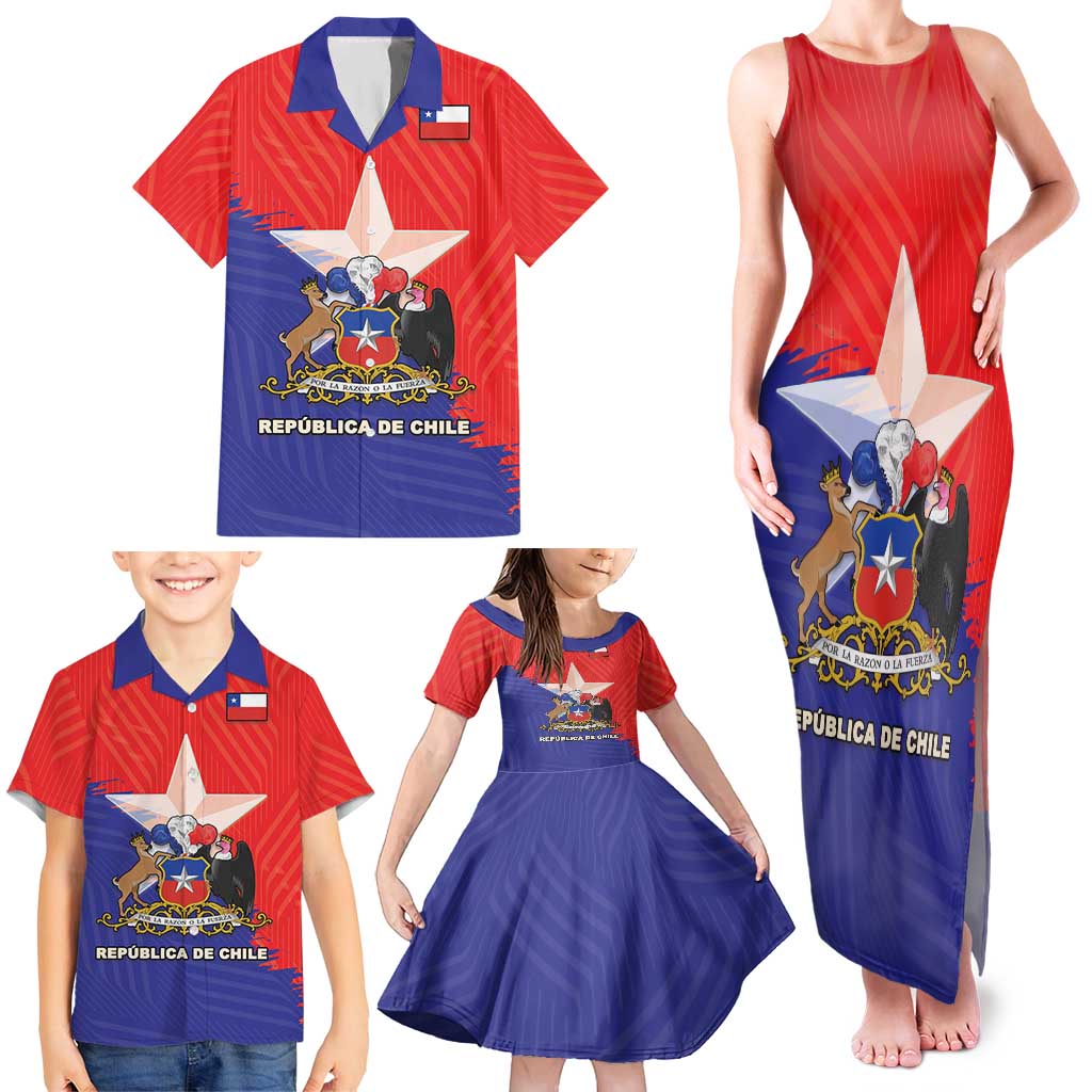 Chile Coat Of Arms Family Matching Tank Maxi Dress and Hawaiian Shirt With Flag Style - Wonder Print Shop