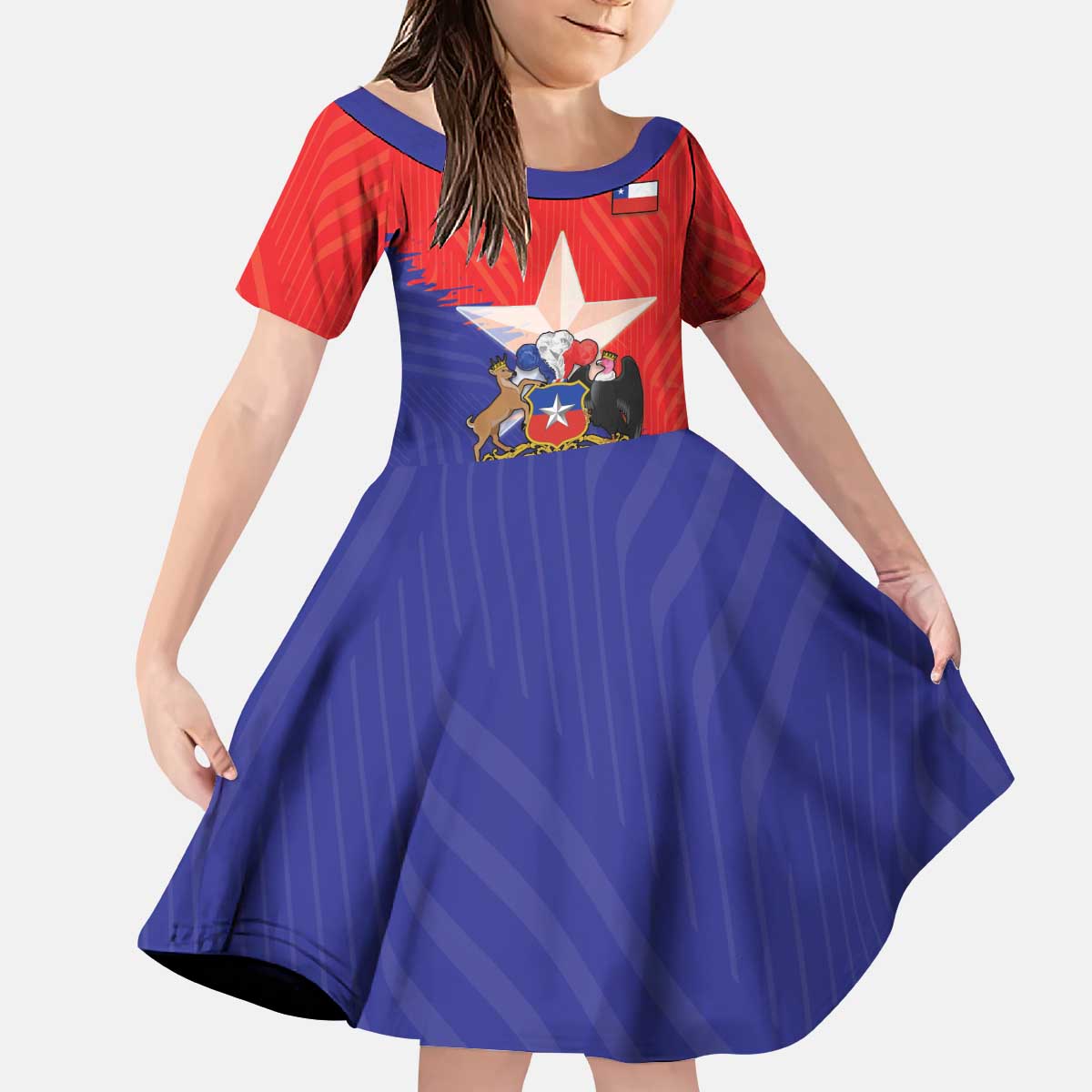 Chile Coat Of Arms Kid Short Sleeve Dress With Flag Style - Wonder Print Shop