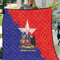 Chile flag quilt with coat of arms, large red-and-blue design with white star