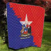 Chile flag quilt with coat of arms, red/blue diamond stitching and white star