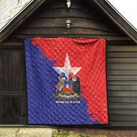 Chile flag quilt with coat of arms, red/blue flag pattern with white star