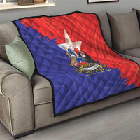 Chile flag quilt with coat of arms, red/blue diamonds and white star