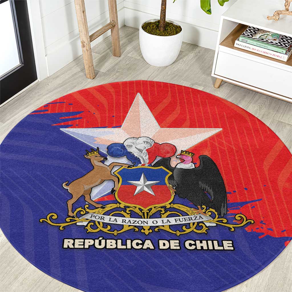 Round Chile coat of arms rug in blue and red with white star crest