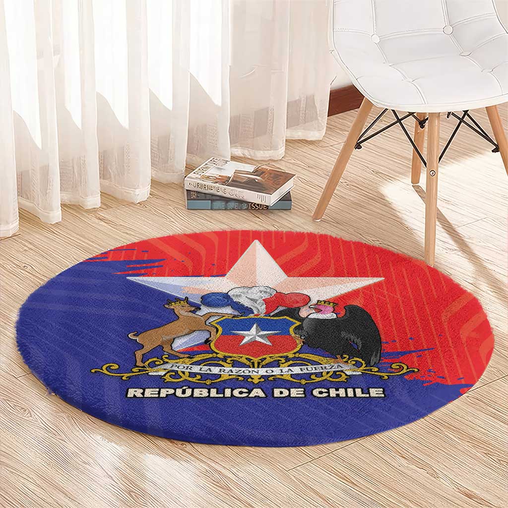 Round Chile flag-style circular rug, blue-red crest with white star center